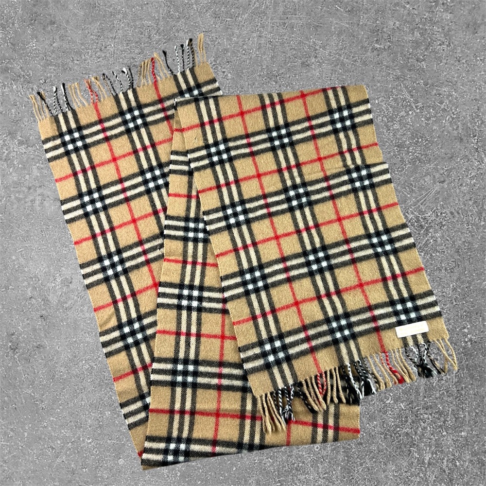 Vintage Burberrys of London Nova Check Pure Cashmere Scarf Camel Tan Luxury Wrap